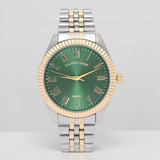 MENS TWO TONE LINK WATCH WITH GREEN DIAL,USC81002UO-0000A