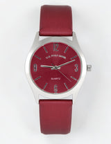 LADIES BURGUNDY STRAP WATCH WITH SILVER ,USC42158UO-0000A