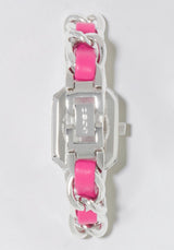 Pink Strap and Silver Metal Chain Link Bracelet Watch
