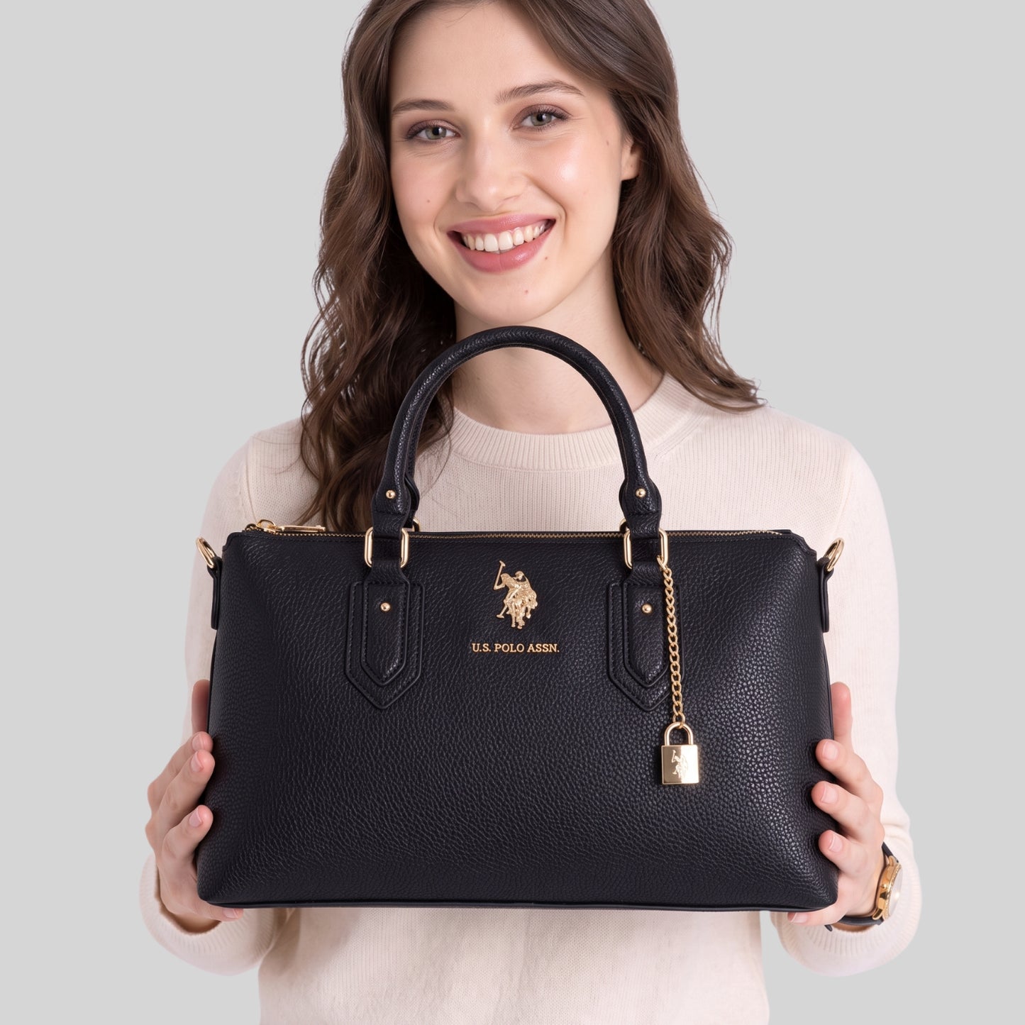 LOCK CHAIN SATCHEL BAG WITH CROSSBODY STRAP،27V0063-AA00A