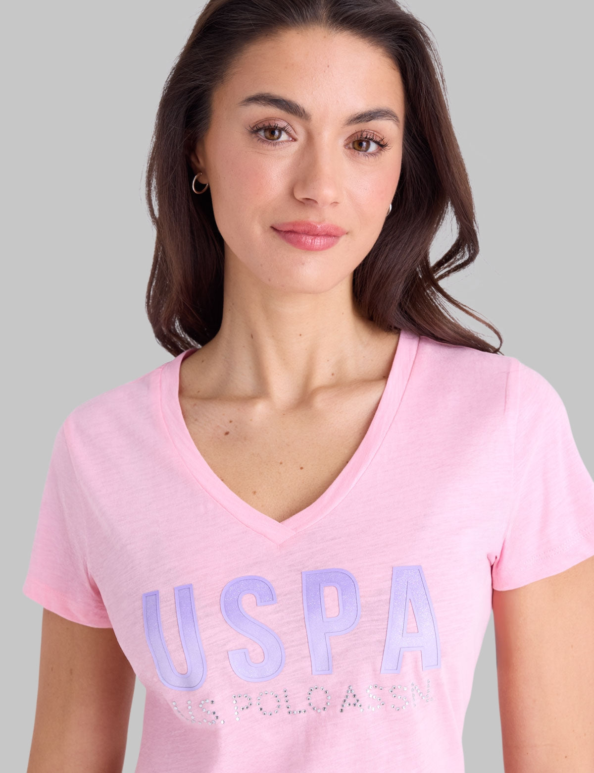 OMBRE STONE RHINESTONE V-NECK T-SHIRT,21T0100-2J00A