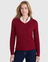 US.POLO.ASSN CABLE V-NECK SWEATER, 21W0007-EE00A