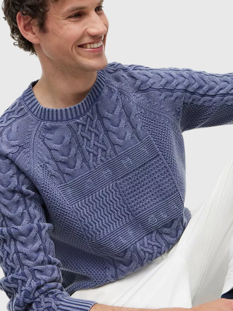 TOMMY HILFIGER Indigo Flag Logo Cable Knit Sweater,XM07586-C9T