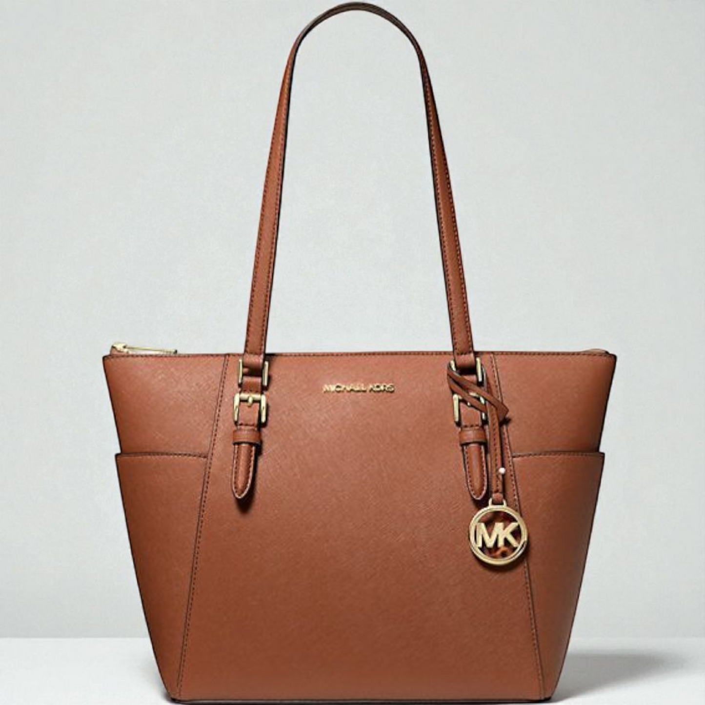 MK Charlotte Large Saffiano Leather Top-Zip Tote Bag