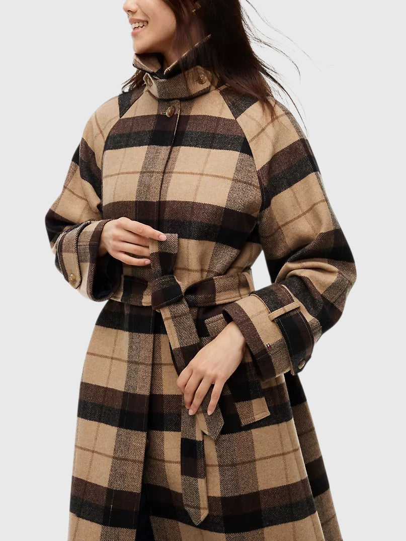 TOMMY HILFIGER New
Plaid Wool-Blend Belted Car Coat,XW09419-AB3