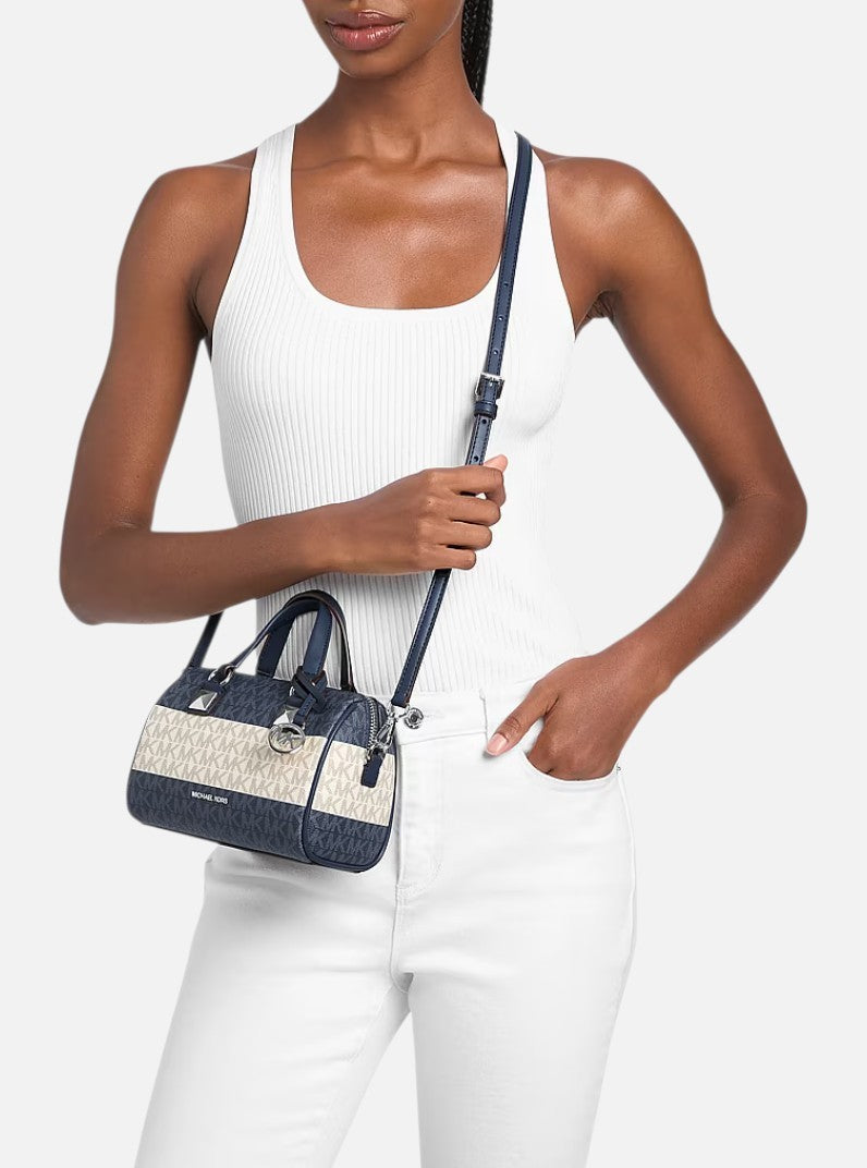 Michael Kors Grayson Striped Signature Logo Duffel Crossbody Bag,35S6GGYC5U
