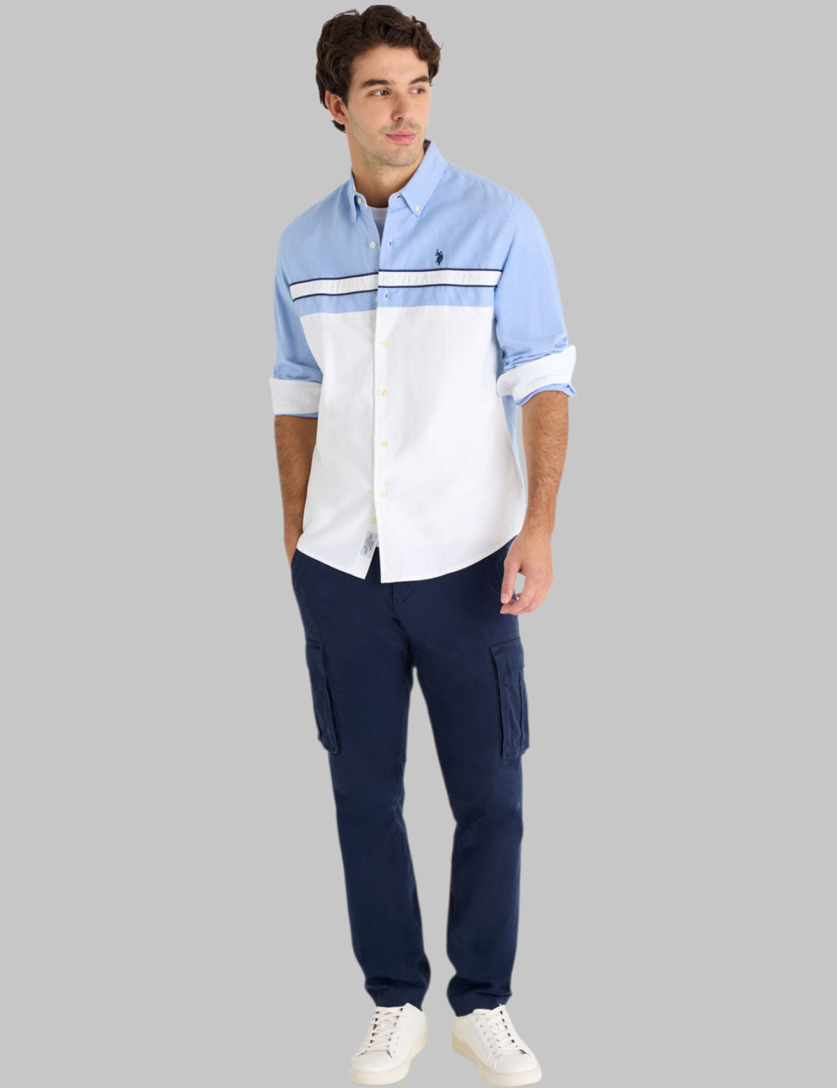 LONG SLEEVE COLORBLOCK COTTON OXFORD SHIRT