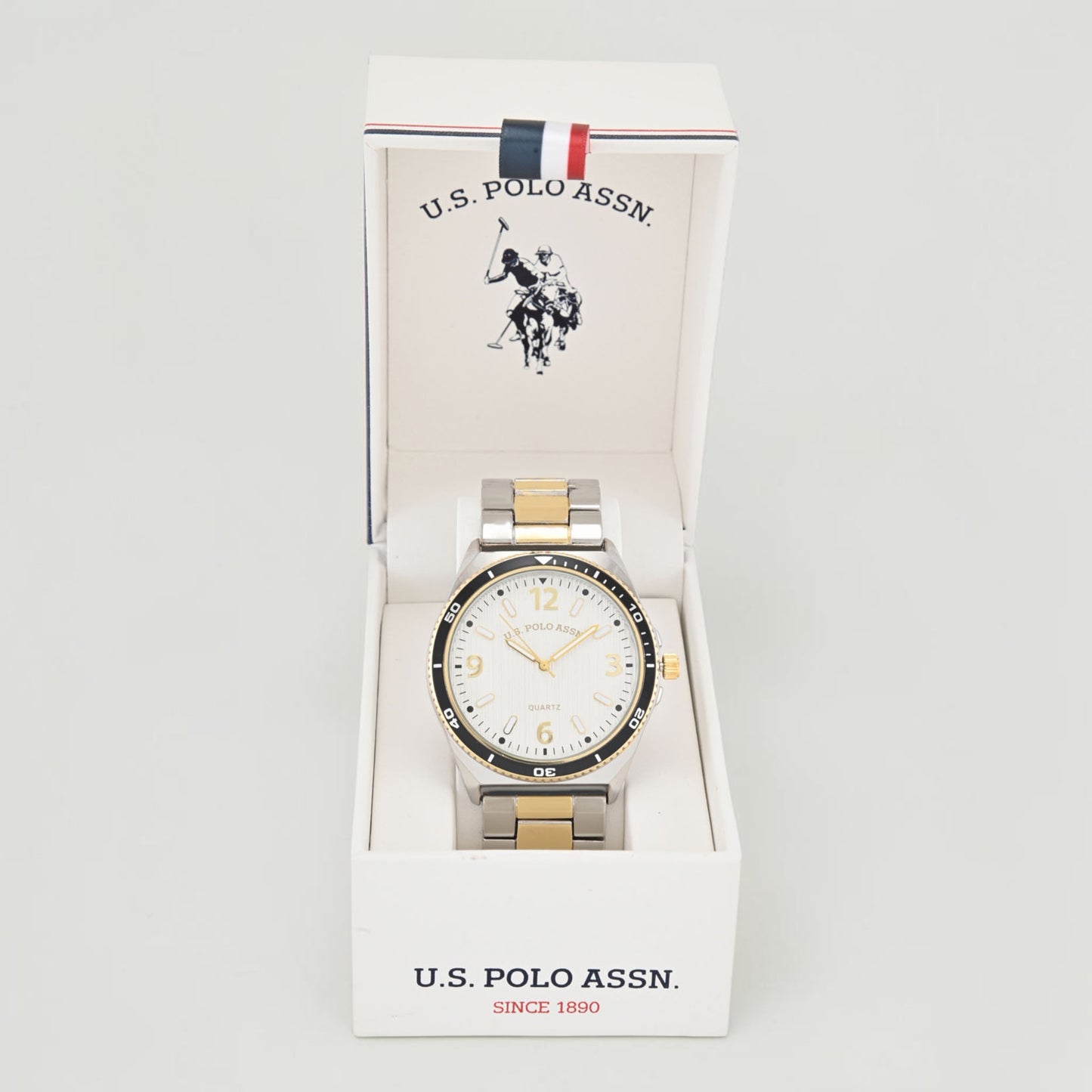 Immediate MENS TWO TONE SILVER AND GOLD ANALOG LINK WATCH,USC80830UO-0000A