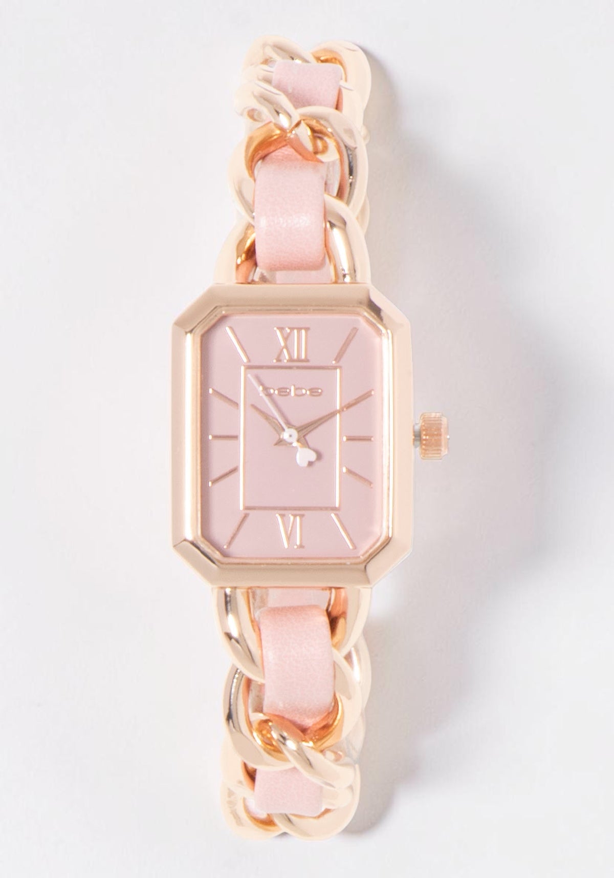 Baby Pink Strap and Rosegold Metal Chain Link Bracelet Watch
