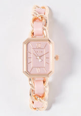 Baby Pink Strap and Rosegold Metal Chain Link Bracelet Watch
