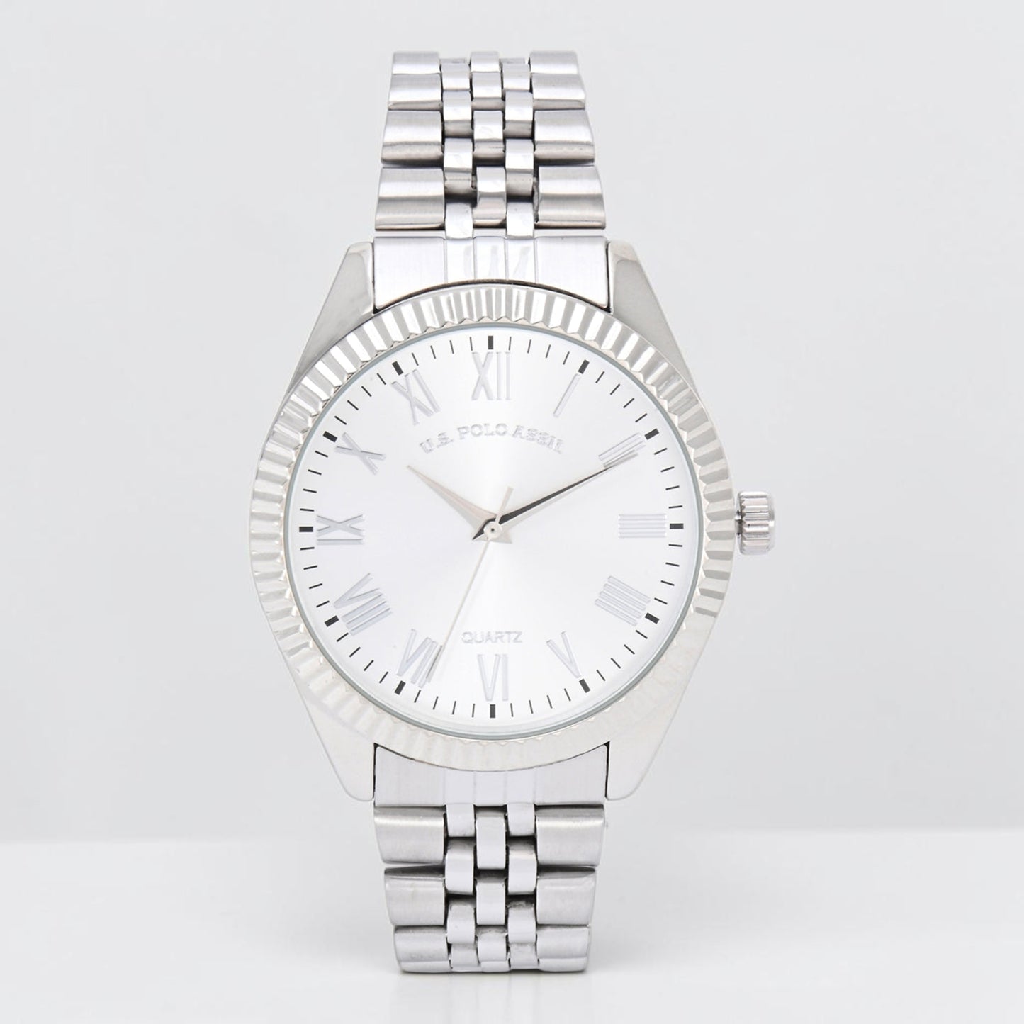 MENS SILVER TONE FIVE LINK ANALOG WATCH,USC81000UO-0000A