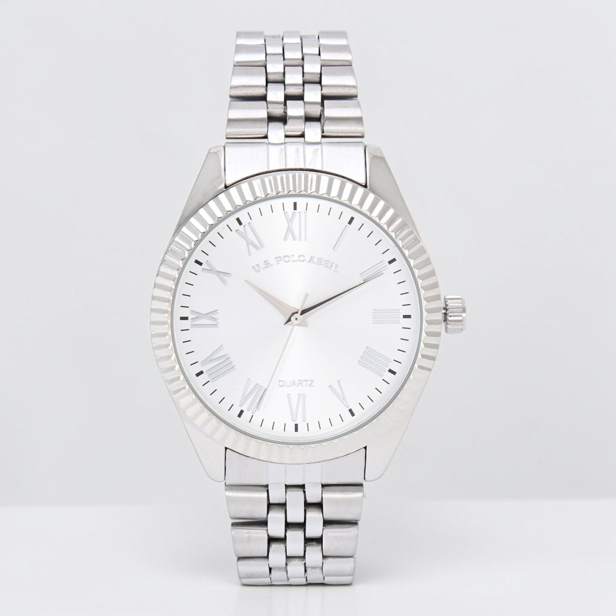 MENS SILVER TONE FIVE LINK ANALOG WATCH,USC81000UO-0000A