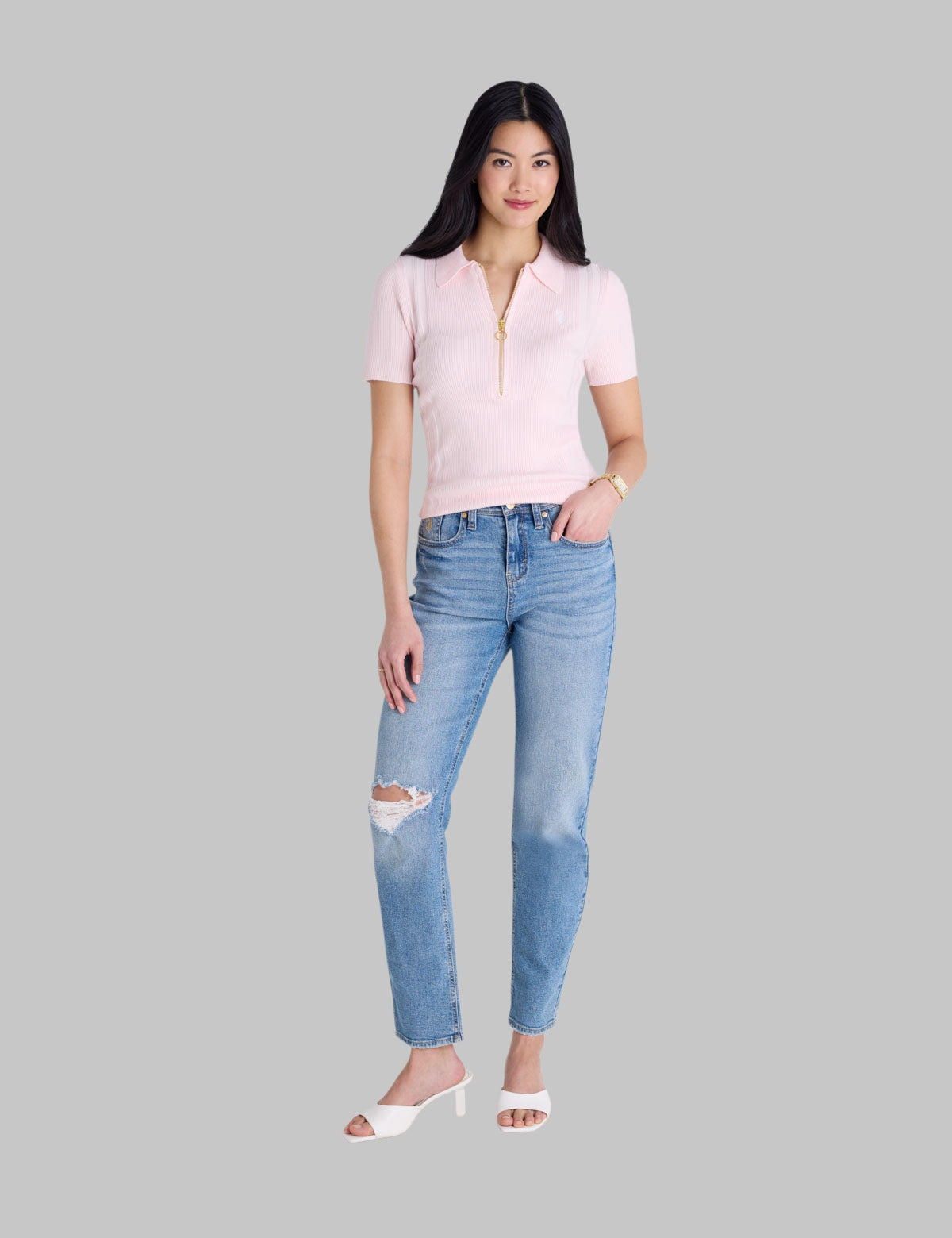 RIB ZIP SWEATER POLO SHIRT