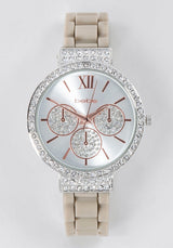 Taupe Crystal Bezel Roman Numeral Watch