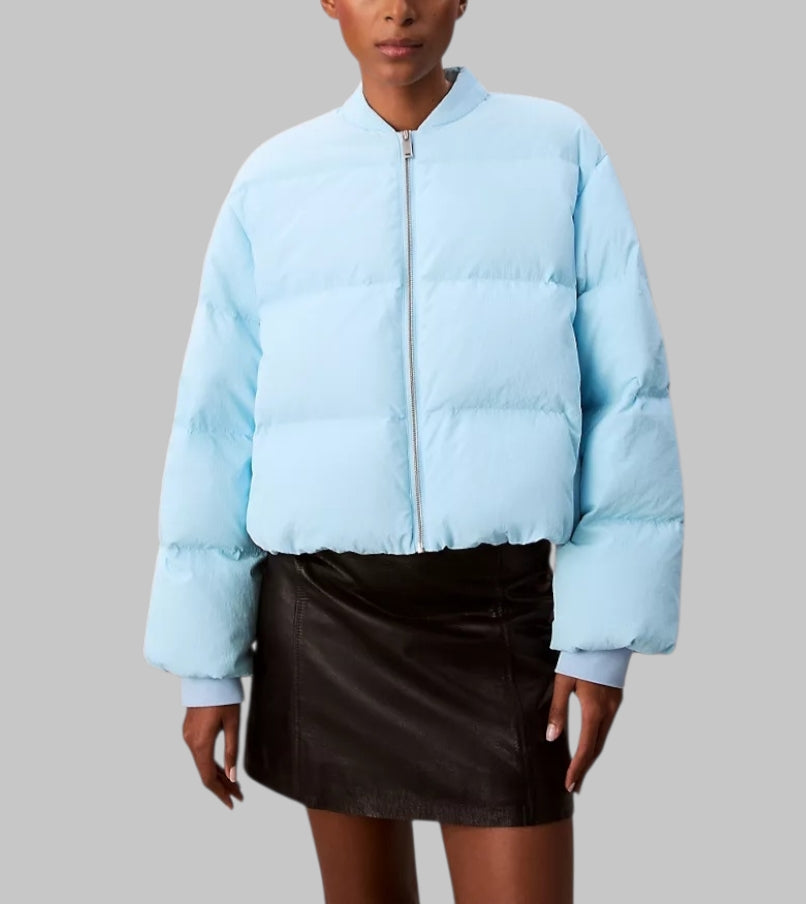 Short Puffer Jacket with Scarf