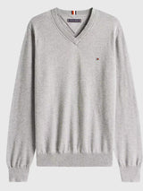TOMMY HILFIGER Solid Logo V-Neck Sweater,78J8323-BDS