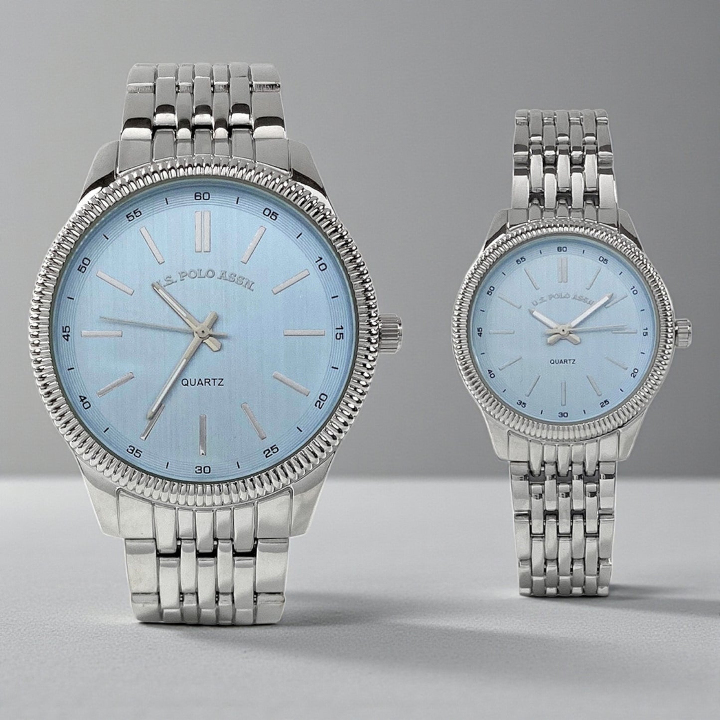 HIS AND HERS SILVER LINK WATCH SET, SKU: USC2727UO-0000A