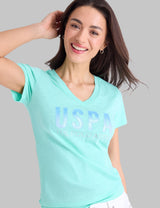 OMBRE STONE RHINESTONE V-NECK T-SHIRT,21T0100-2J00A