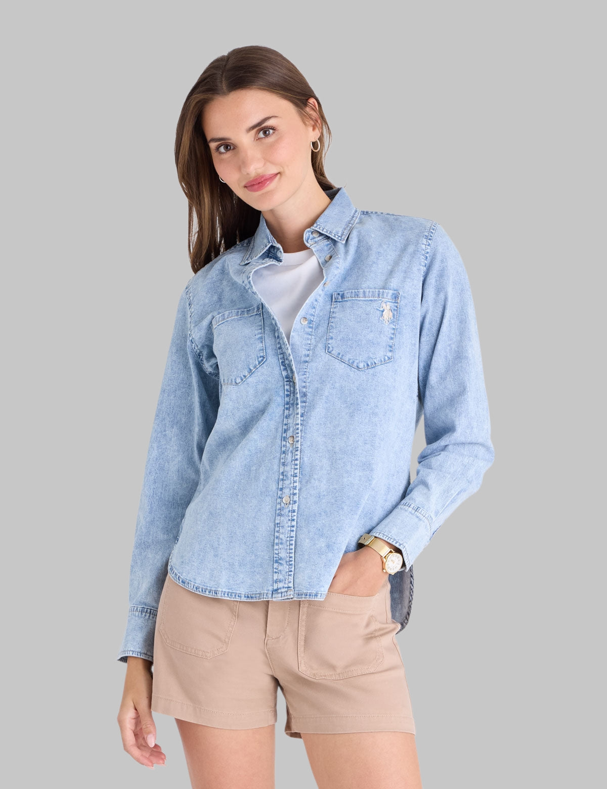 LONG SLEEVE MULTI TONAL CHAMBRAY SHIRT