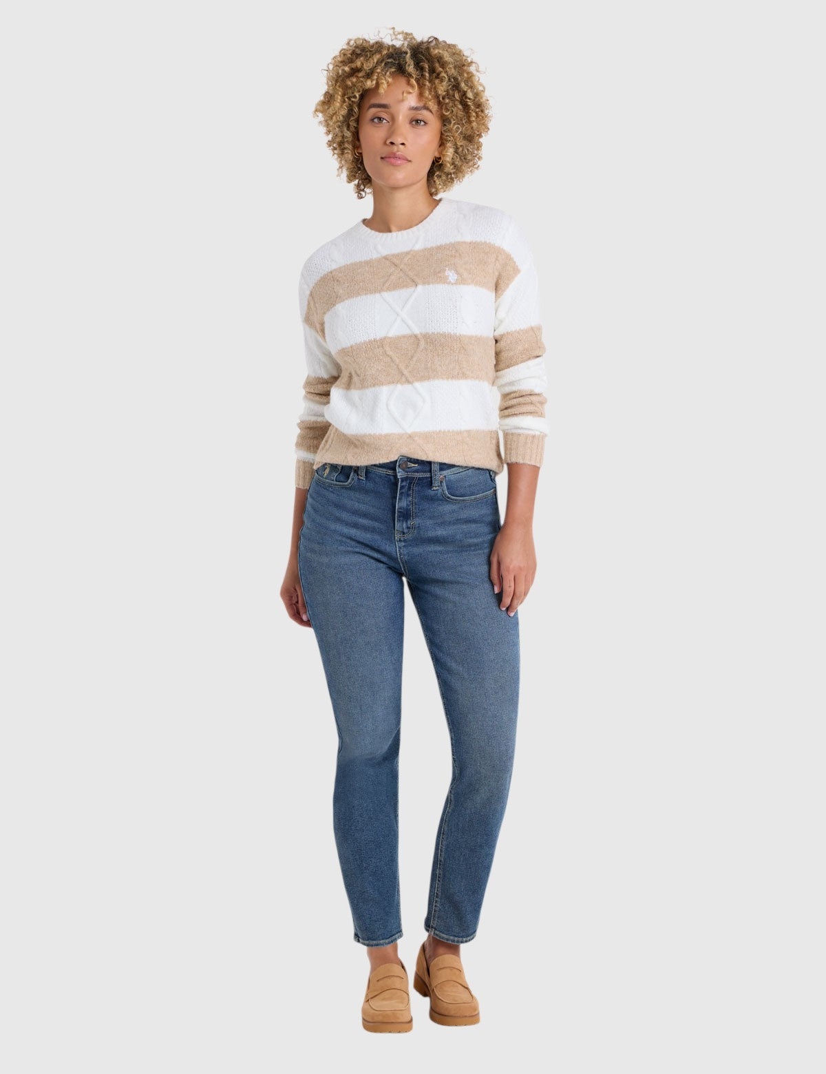 US.POLO.ASSN MIXED CABLE RUGBY STRIPE SWEATER,21W0013-EP00A