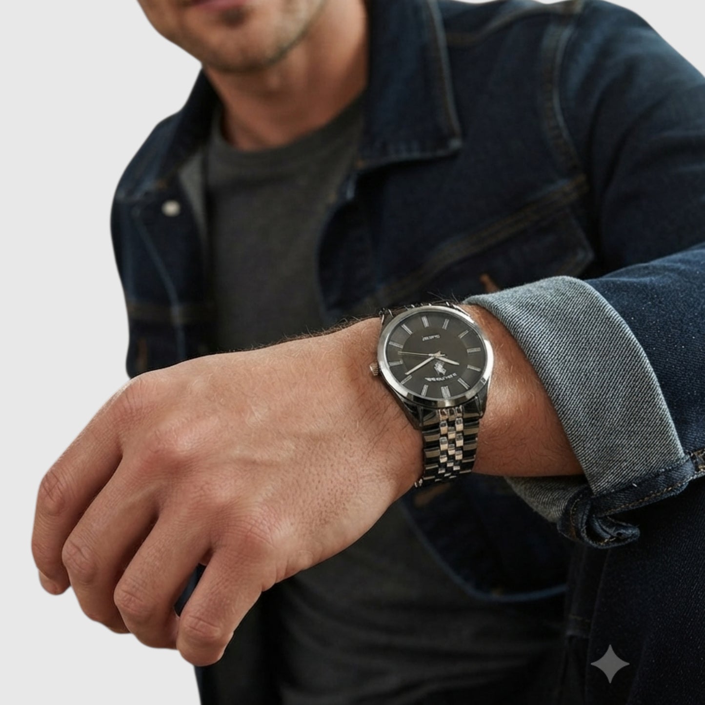 MENS TWO TONE SILVER AND GUNMETAL ANALOG LINK WATCH,USC80990UO-0000A
