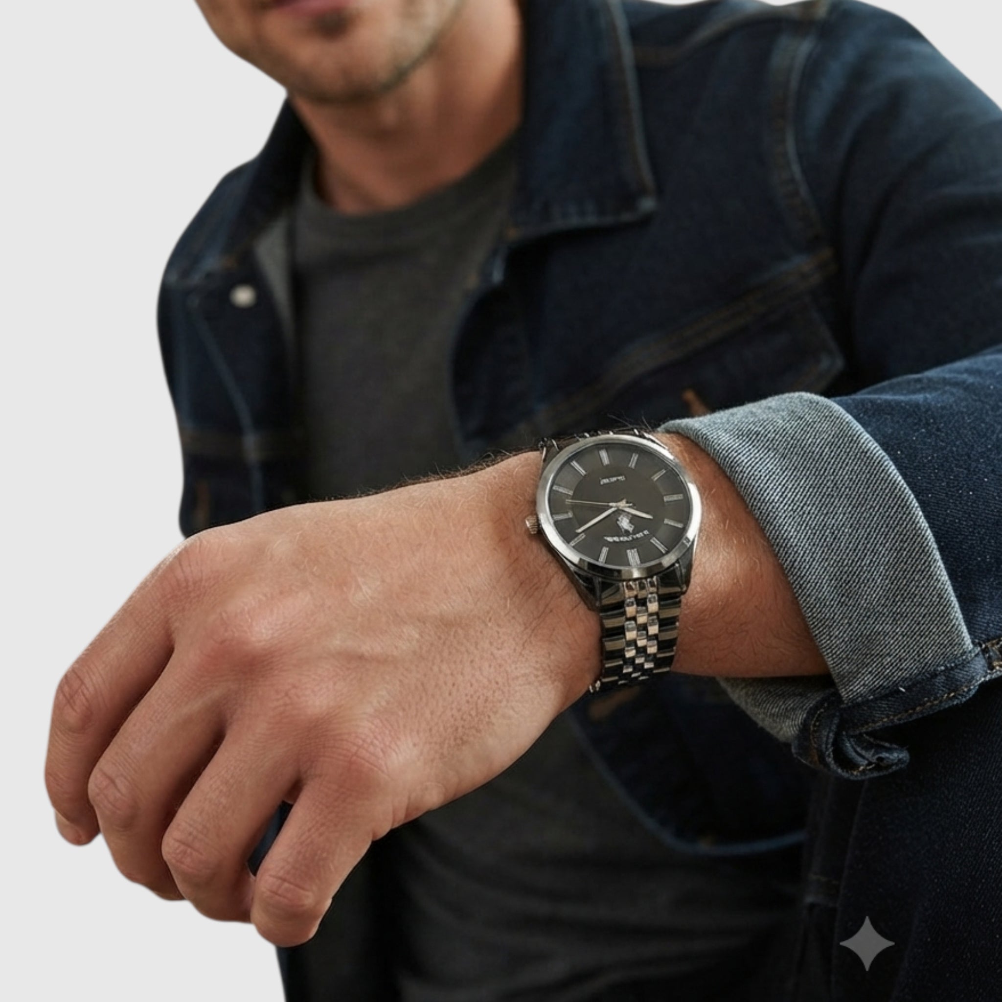 MENS TWO TONE SILVER AND GUNMETAL ANALOG LINK WATCH,USC80990UO-0000A
