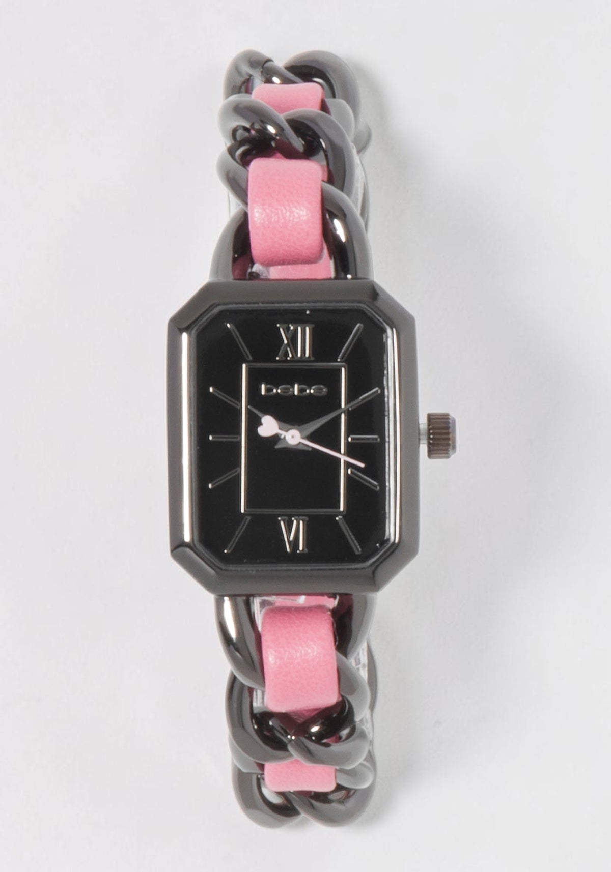 Pink Strap and Gun Metal Chain Link Bracelet Watch