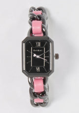 Pink Strap and Gun Metal Chain Link Bracelet Watch