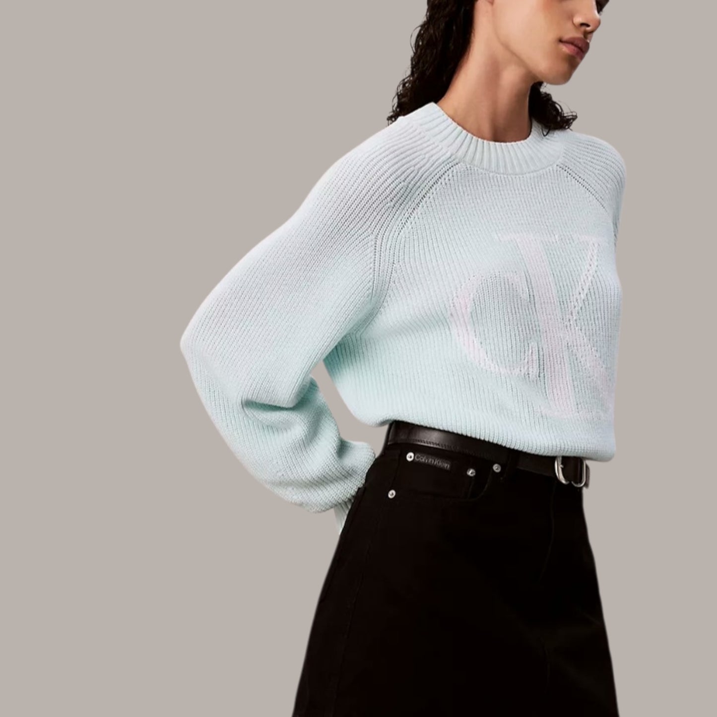 Smooth Cotton Monogram Rib Classic Sweater