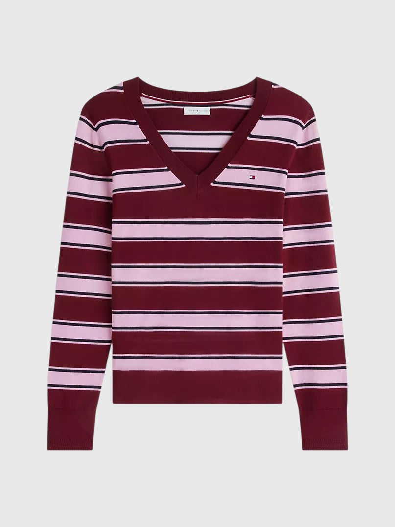 TOMMY HILFIGER Lightweight Striped V-Neck Sweater,XW09742-VLP
