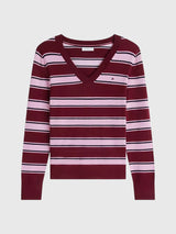 TOMMY HILFIGER Lightweight Striped V-Neck Sweater,XW09742-VLP