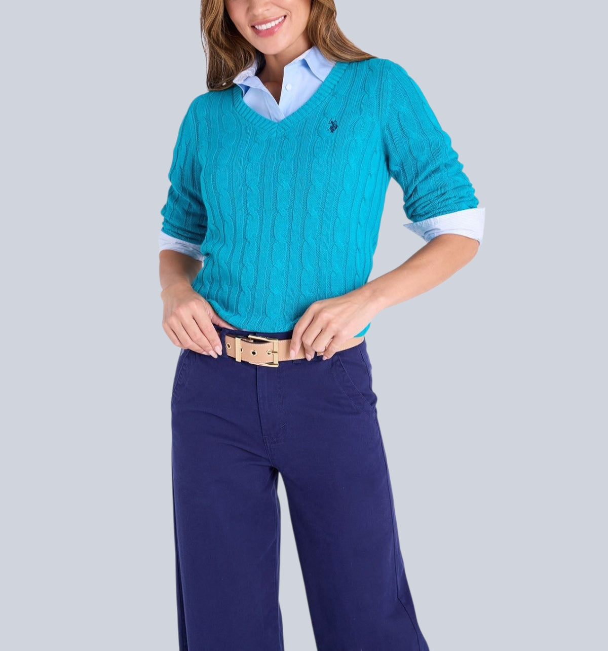 SOFT CABLE V-NECK SWEATER , 321116C-1Q00A