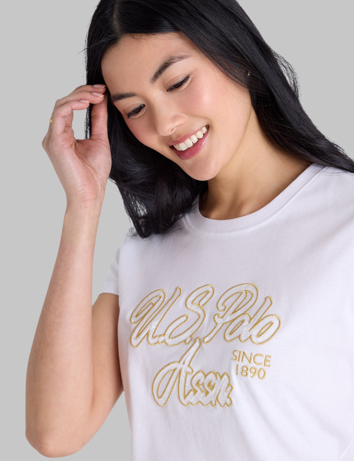 SATEEN LUREX SCRIPT SEMI SCOOP T-SHIRT,21T0086-1D00A