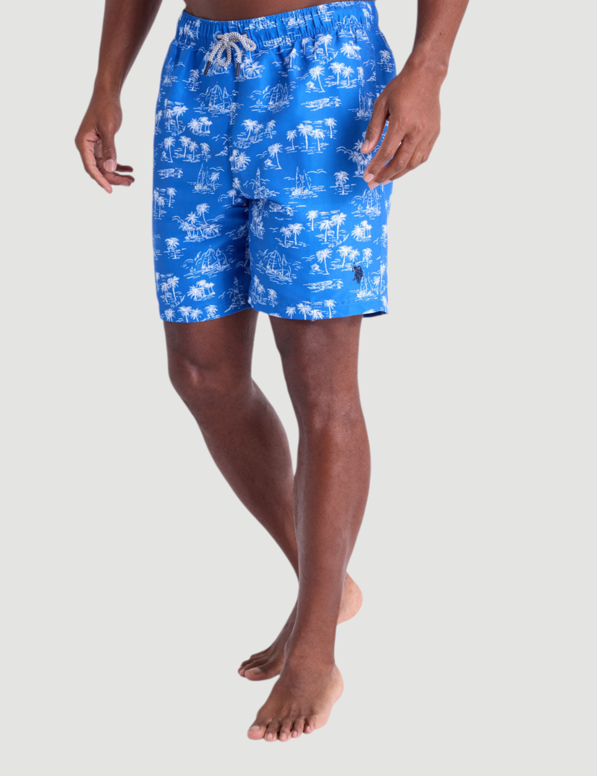 7" PALM TREE PRINT SWIM SHORTS