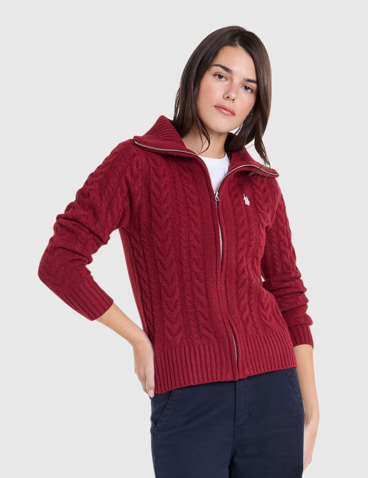 US.POLO.ASSN FULL ZIP NOVELTY CABLE CARDIGAN,21W0024-EG00A