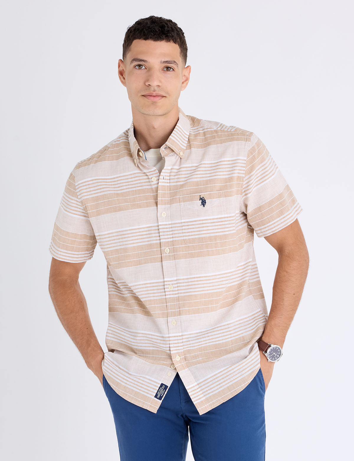 SLUB POPLIN WITH DOBBY SHORT SLEEVE SHIRT Serial 11H0280-VQ00A