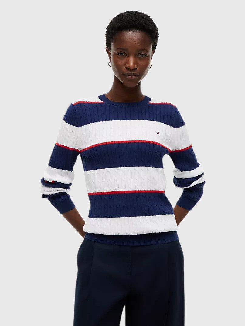 TOMMY HILFIGER Rugby Stripe Cable Knit Sweater,XW08906-YCF