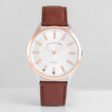 MENS BROWN STRAP GOLD ACCENT WATCH