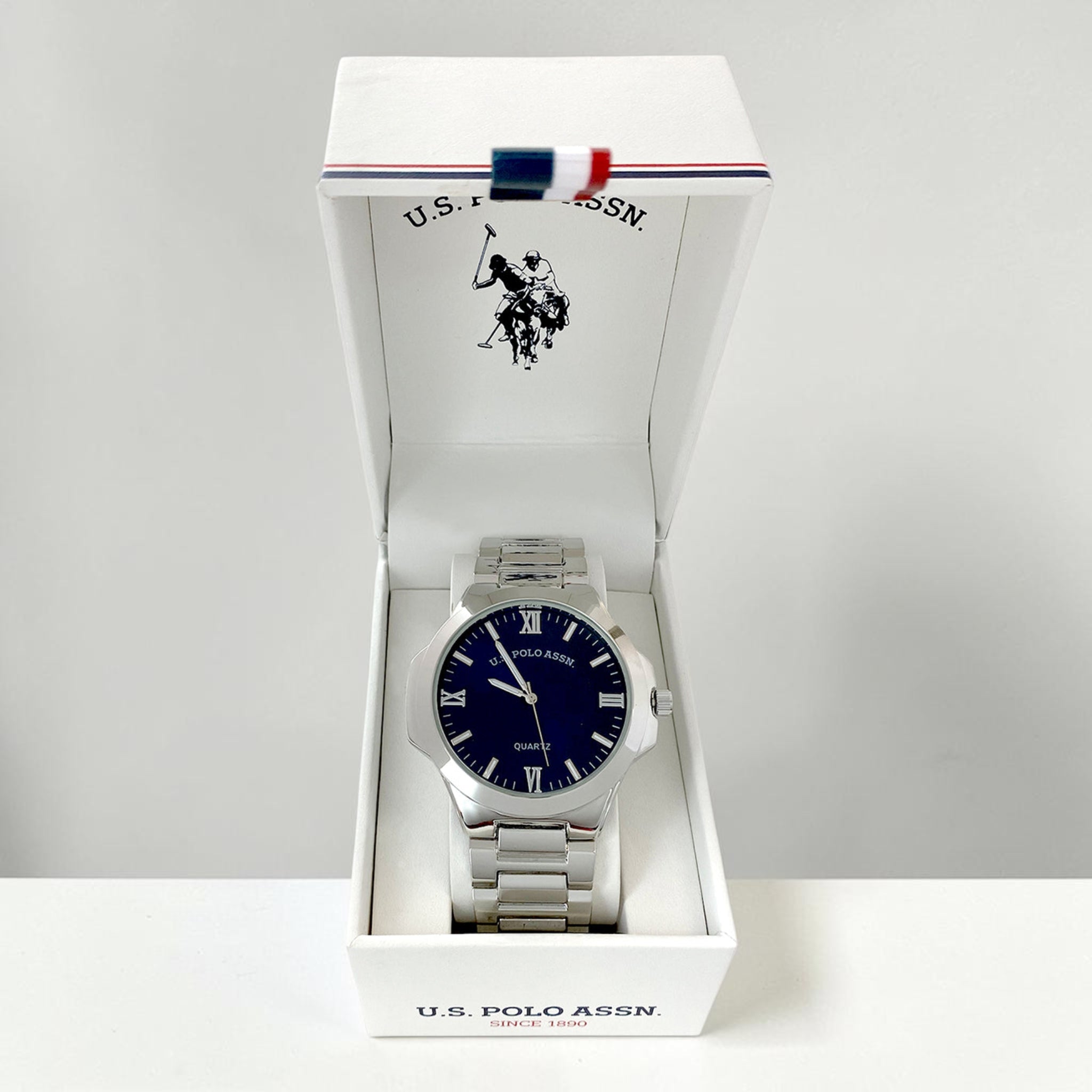 MENS SILVER LINK WATCH WITH BLUE FACE,USC80834UO-0000A