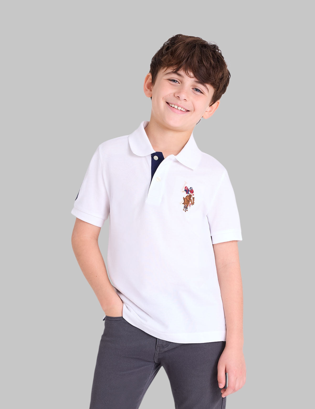 BOYS MULTI COLOR LOGO SOLID PIQUE POLO SHIRT