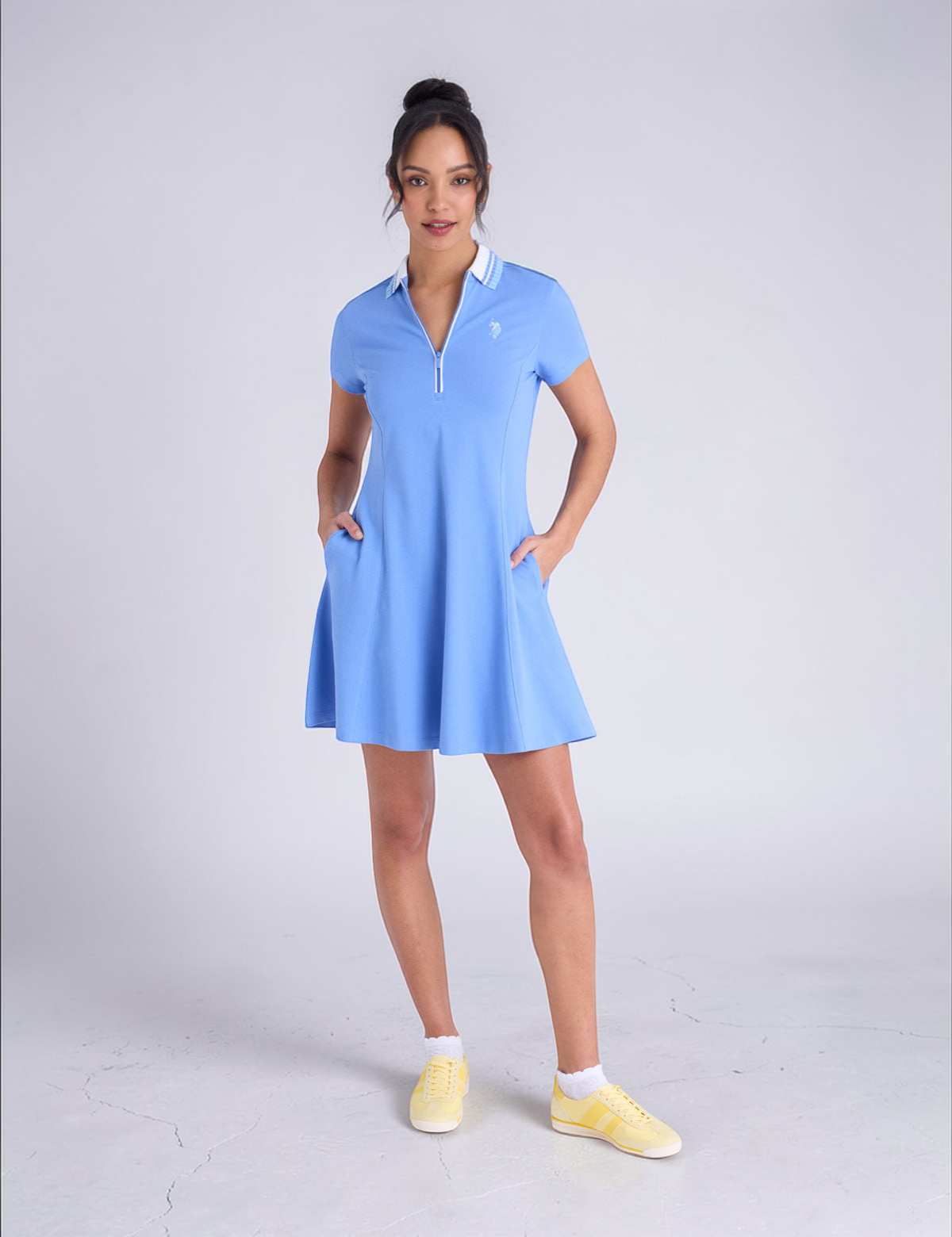 U.S Polo RIB KNIT COLLAR ZIPPER PLACKET SWING DRESS Serial 21D0061