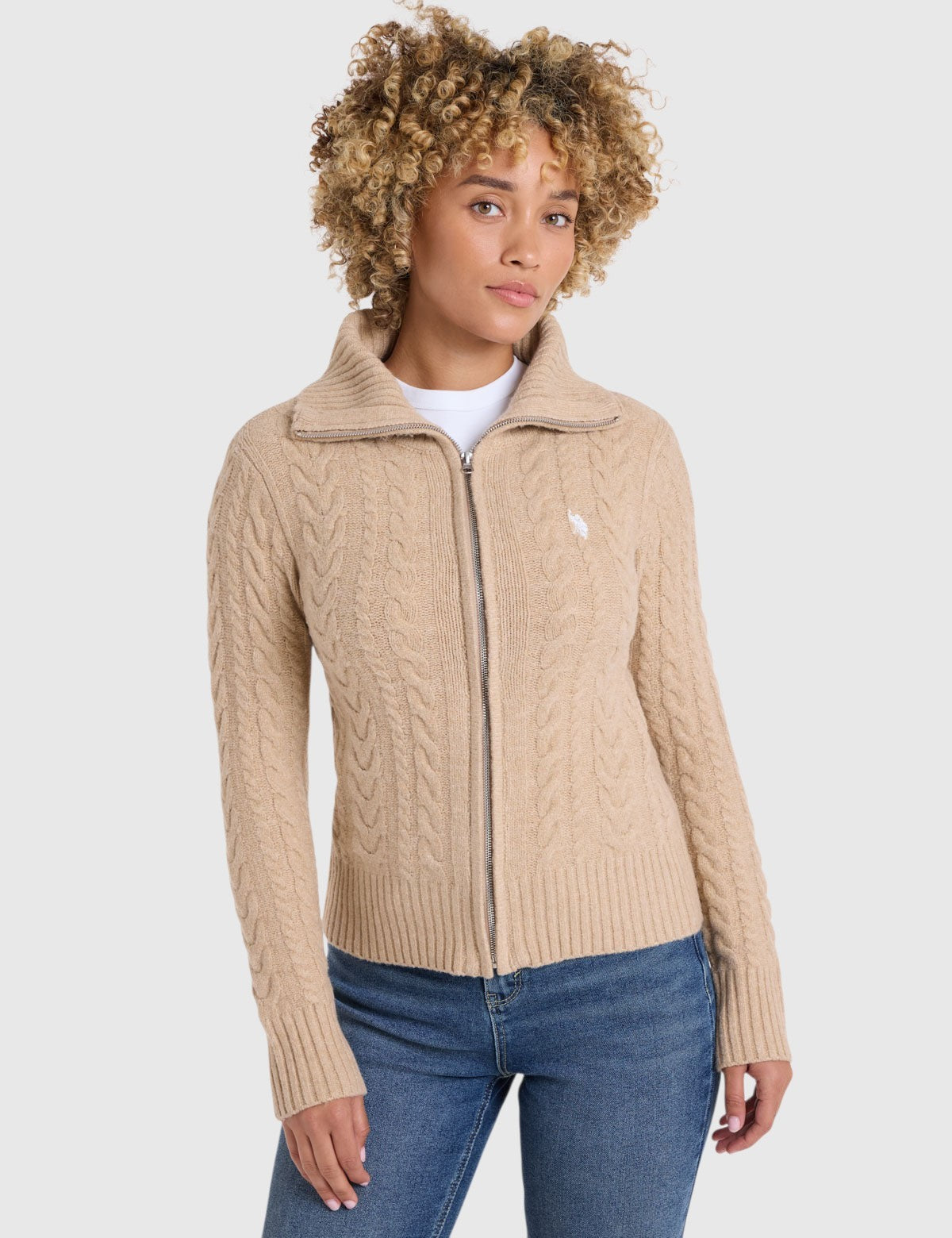 US.POLO.ASSN FULL ZIP NOVELTY CABLE CARDIGAN,21W0024-EG00A