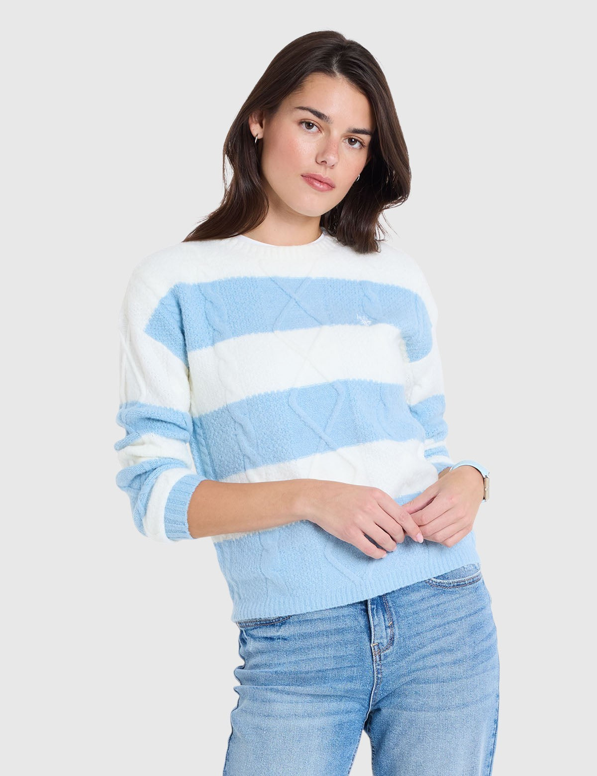 US.POLO.ASSN MIXED CABLE RUGBY STRIPE SWEATER,21W0013-EP00A