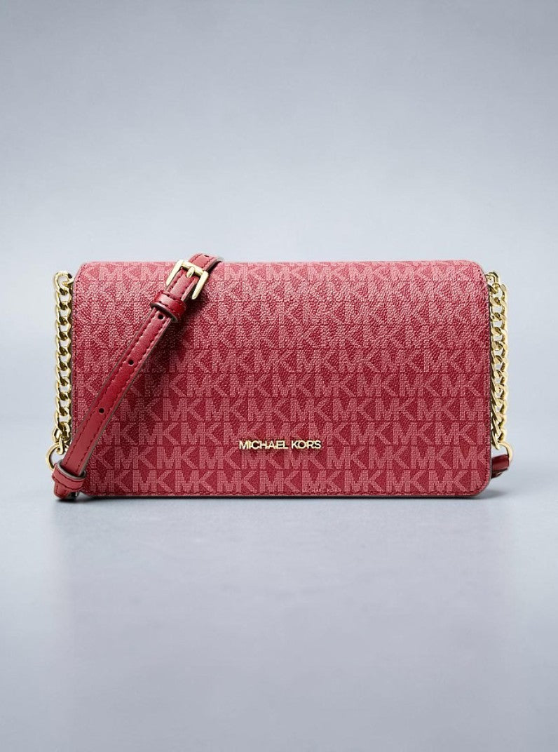 Michael Kors Jet Set Medium Signature Logo Crossbody Bag, Logo-Print Canvas, Gold-Tone Hardware