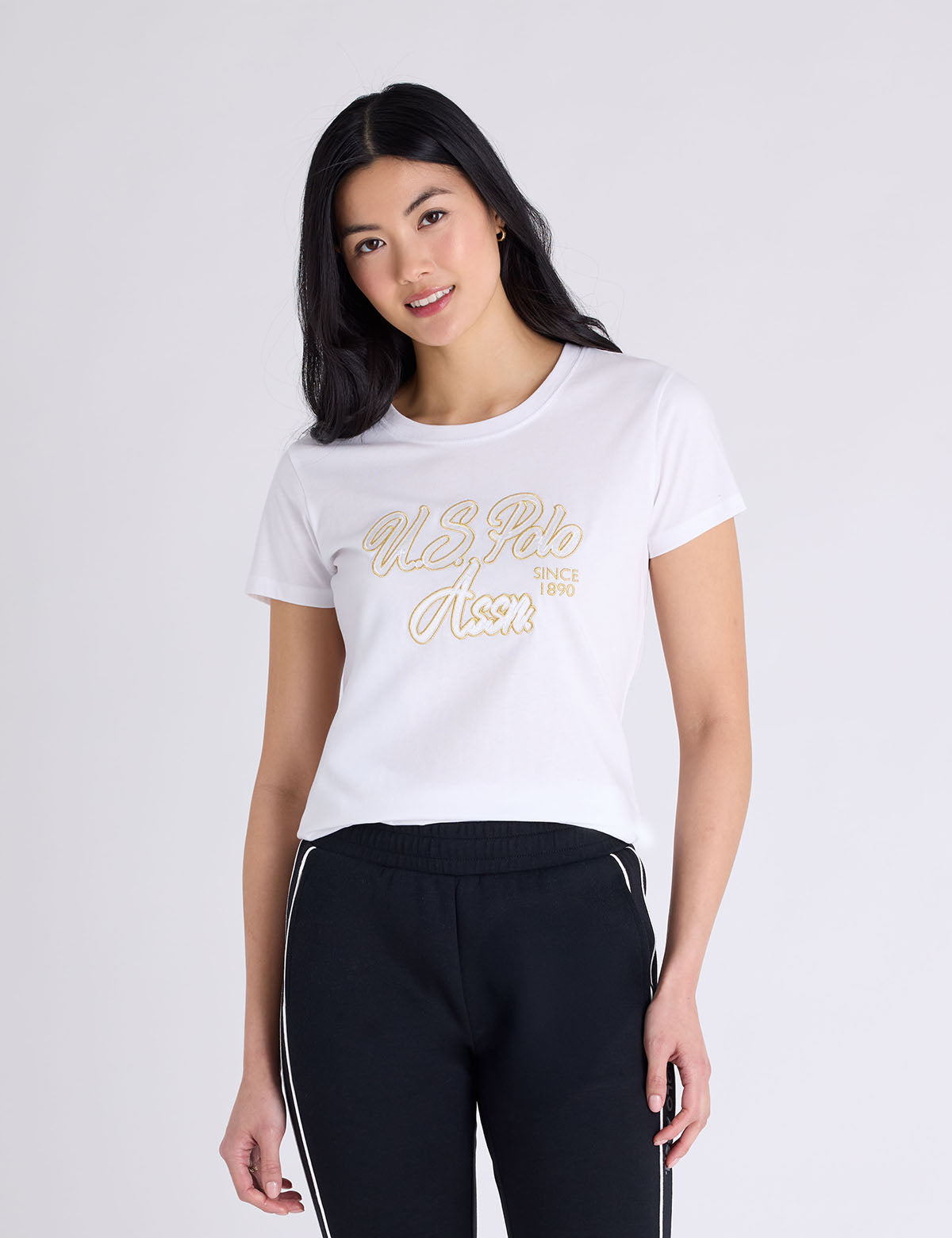 SATEEN LUREX SCRIPT SEMI SCOOP T-SHIRT,21T0086-1D00A