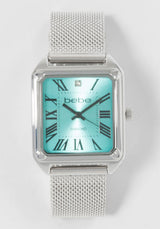 Silver Mesh Strap Rectangle Diamond Dial Watch