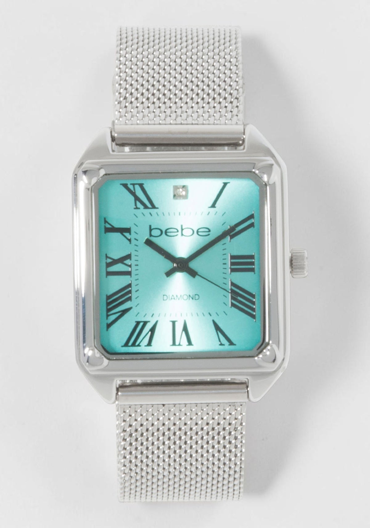 Silver Mesh Strap Rectangle Diamond Dial Watch