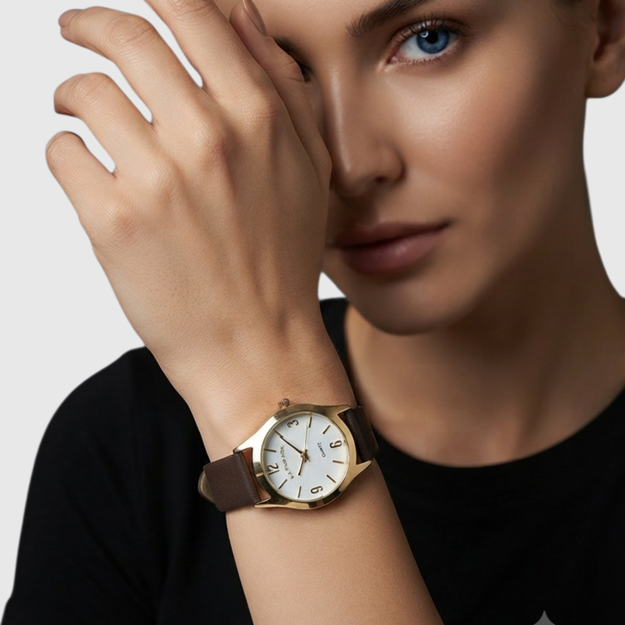 LADIES BROWN STRAP WATCH WITH GOLD ACCENT,USC42156UO-0000A