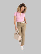 HALF ZIP PUFF SLEEVE HEATHER POLO SHIRT