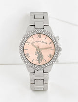 LADIES SILVER EMBELLISHED WATCH WITH PINK ,USC40712UO-0000A